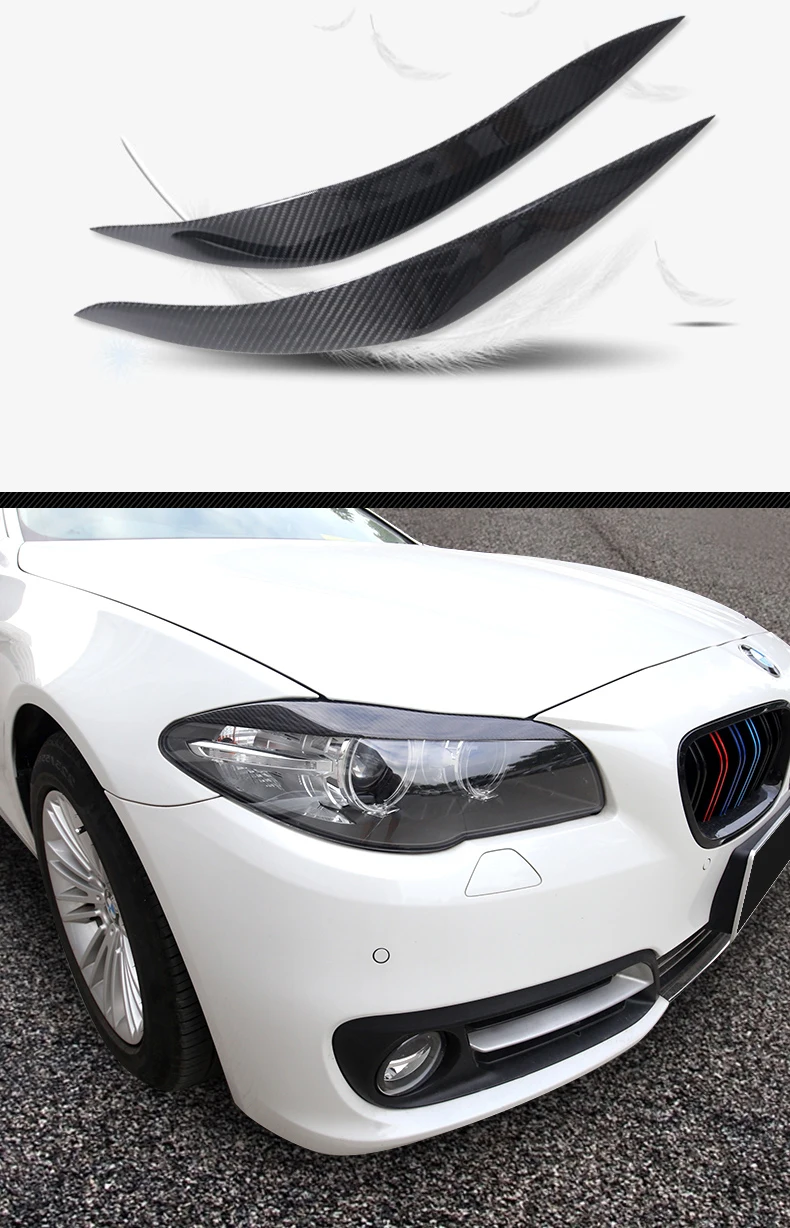 Углеродного волокна Верхняя и нижняя накладки на фары для BMW F30 F10 3 5 серии стайлинга автомобилей передние фары корректировка бровей чехол Аксессуары
