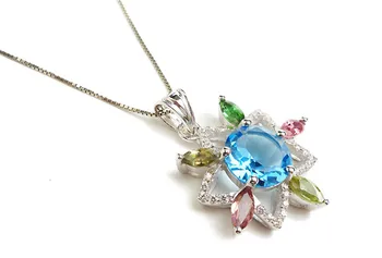 

Genuine Natural Topaz Tourmaline Pendant Colorful Gemstone Flower Shape Woman Necklace Charms Crystal Pendant Bead 22*22mm