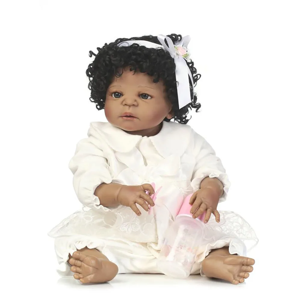 

Bebe 57 cm Full Body Silicone Reborn Baby Girl Doll Toys Lifelike Black Girl Doll Kids Child Birthday Gift Baby Real Born Dolls