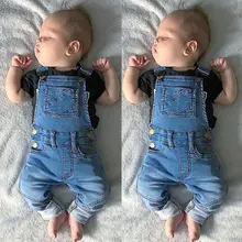 Модный джинсовый комбинезон для маленьких девочек; брюки на подтяжках с карманами для малышей; Детский Повседневный джинсовый комбинезон; комбинезон для подвижных игр