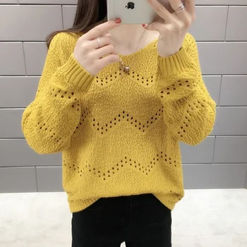 

Women Pullover Sweater V-neck Loose Sweater Women Winter 2019 Long Sleeve Hollow Top Plus Size