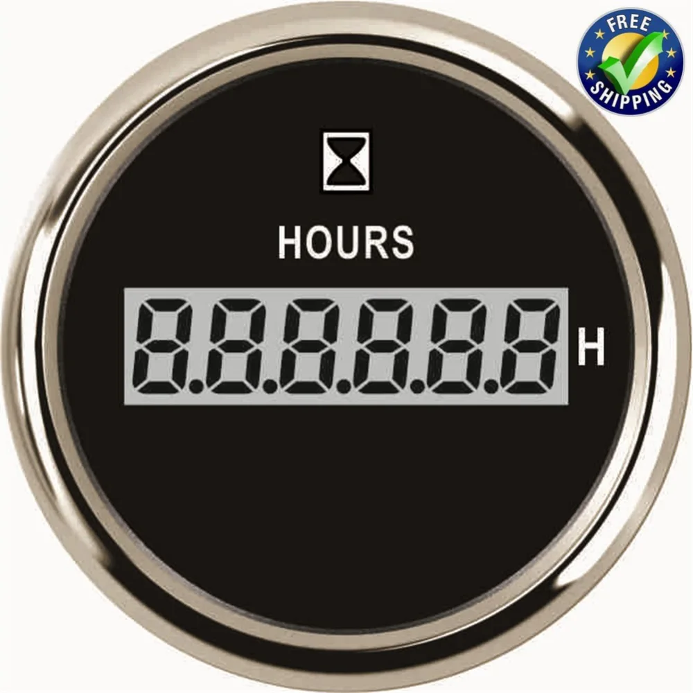 

1pc Auto Tuning Hourmeters 52mm 9-32v Digital Hour Meters 0-99999.9H Display with Backlight for Auto Boat Truck Black