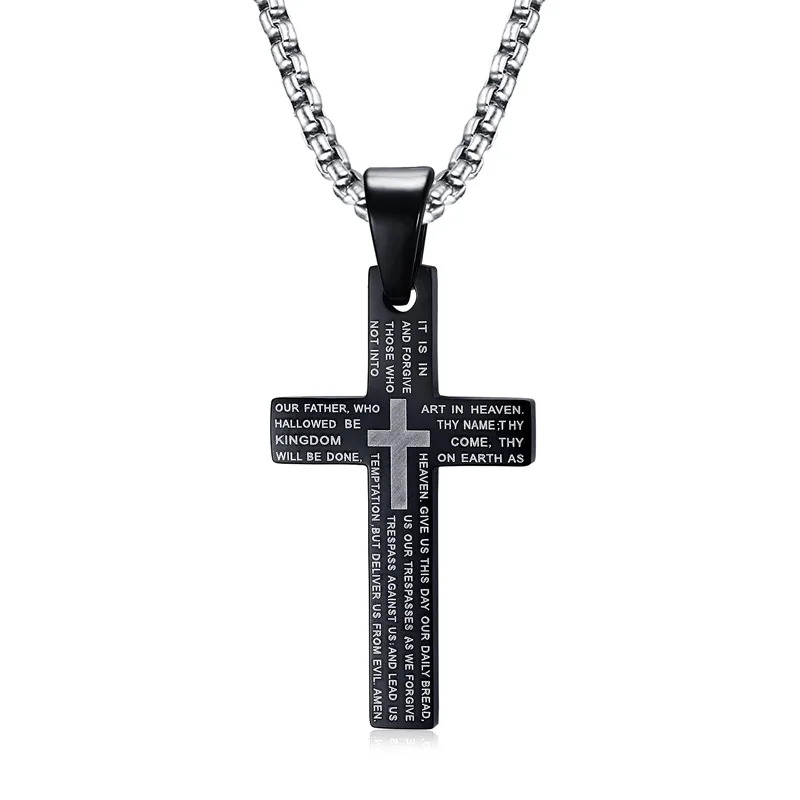 Mens Necklaces 'Our Father' Cross Crucifix Religous Prayer Pendant ...