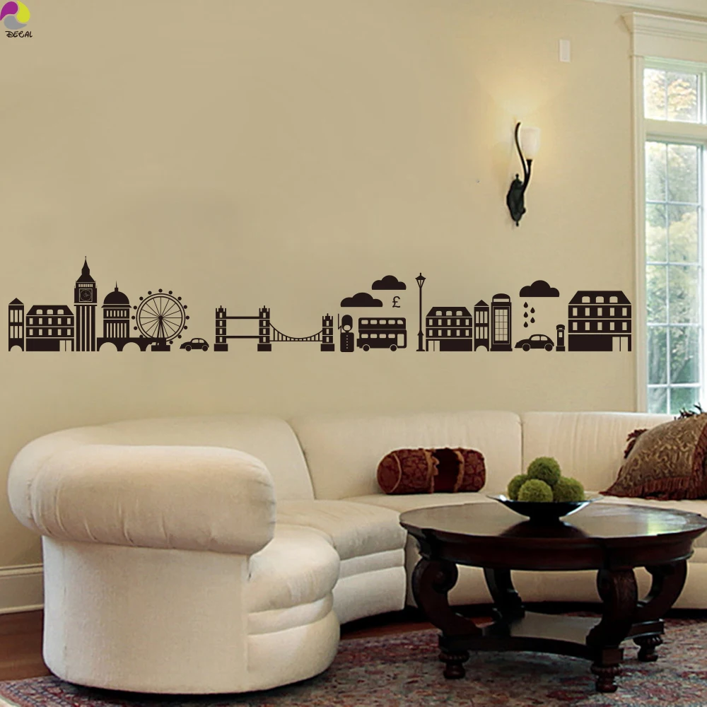 London Skyline Wall Sticker Living Room Sofa London Landmark Wall Decal London Dorm Decor Cityscape  Modern Nursery Decor Vinyl (4)