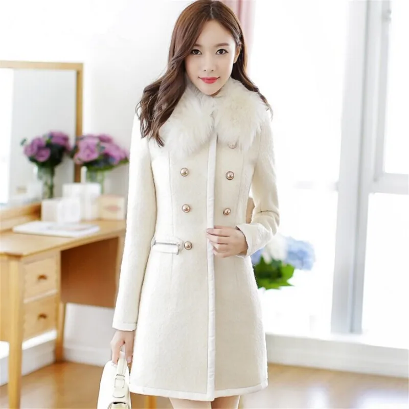 

Black White Wool Coat Women Slim Patchwork Long Sleeve Fur Collar Elegant Winter Coat Women Abrigos Mujer Invierno 2019 Xl5123