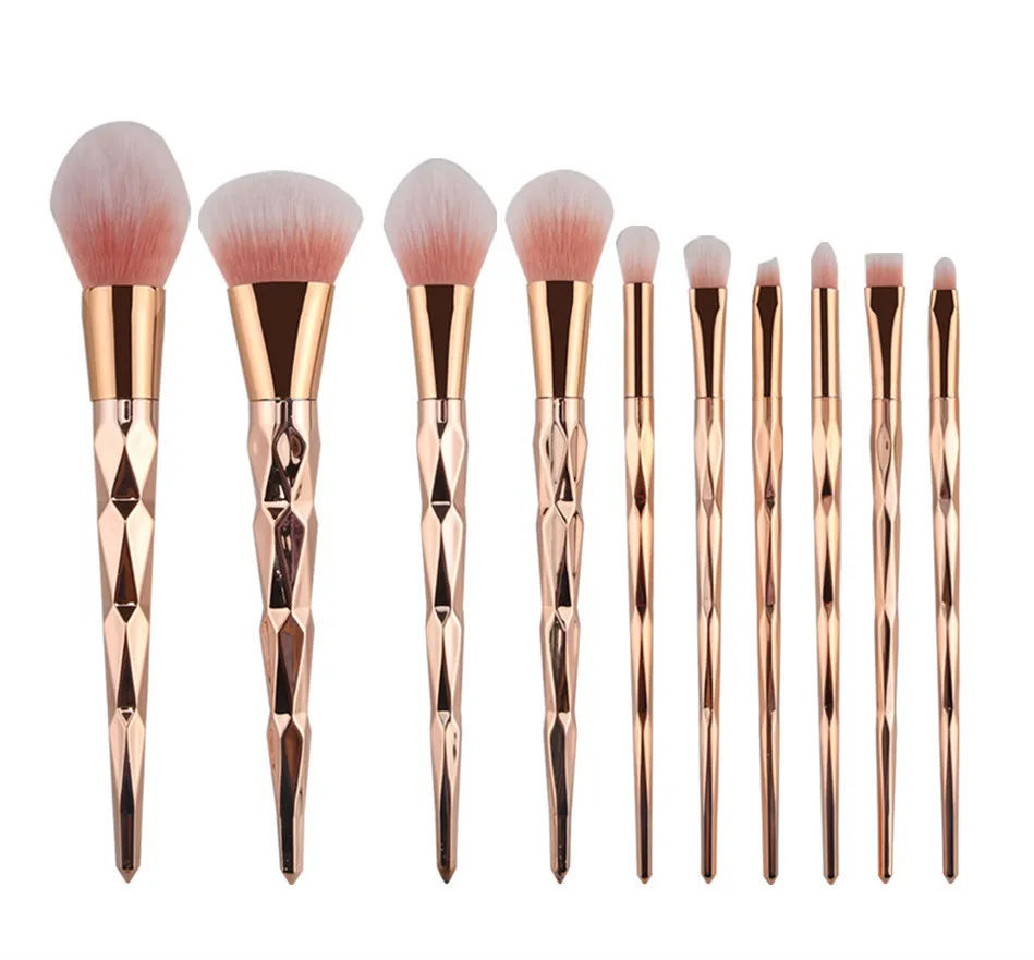 

10pcs Pro Diamond Shape Makeup Brush Set Powder Blusher Eyeshadow Eyeliner Eyebrow Lip Brush Rainbow Golden Cosmetic tool Kits