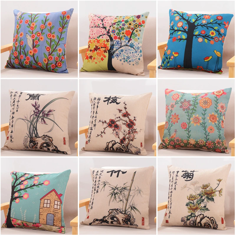 2018 New Chinese Style Cushion Cover Linen Decorative Pillows