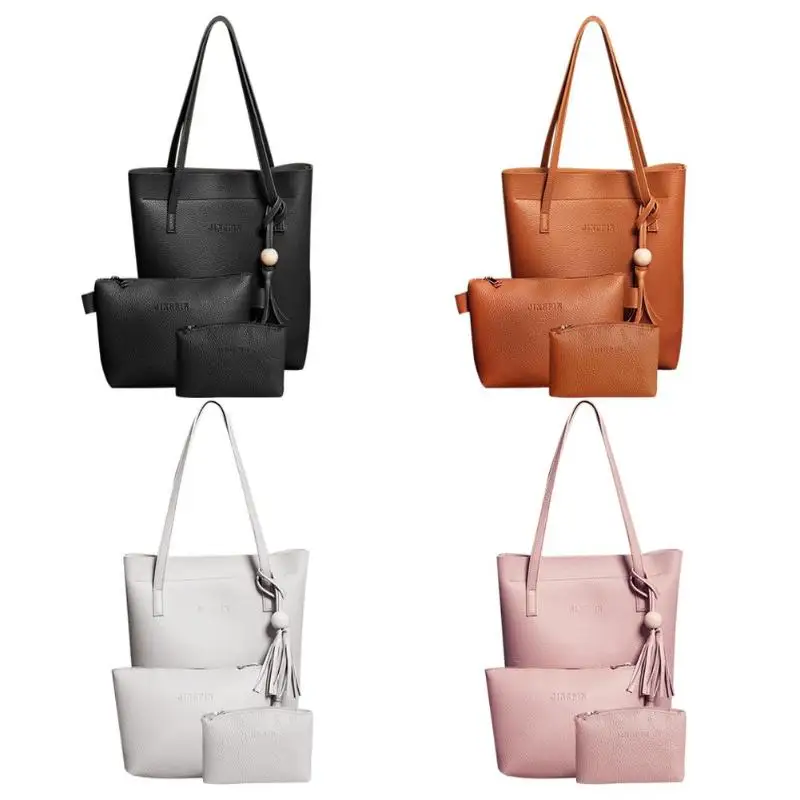 

3pcs/set Solid Color Tassel Shoulder Handbags Clutch Women Top-handle Totes