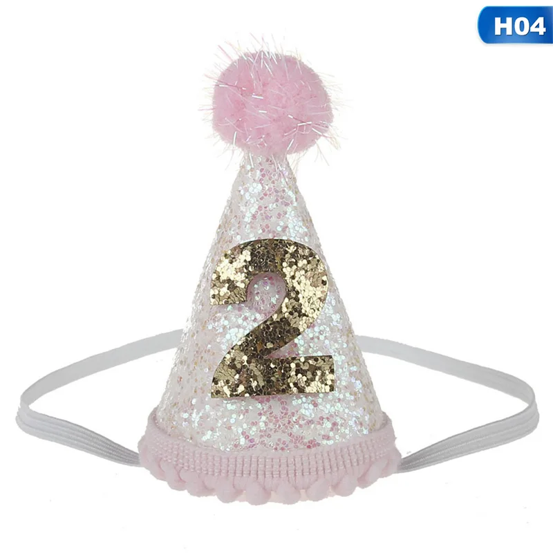 1pcs Baby Cute 1/2/3 Birthday Hats Dot With Hairball Cap Baby Shower Birthday Photo Props Children Decor - Color: H04