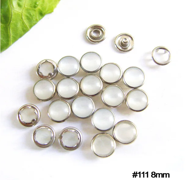 

Wholesale Free shipping 100sets/lot 4 part buttons #111 8mm white pearl prong snap button nickle color FP-021