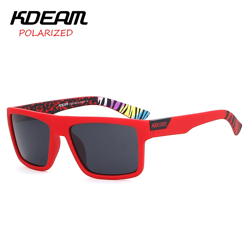 Online 2019 New KDEAM Sports Sunglasses Men HD Polarized Sun Glasses Red Square Frame Reflective Coating Mirror lens UV400 KD05X C5