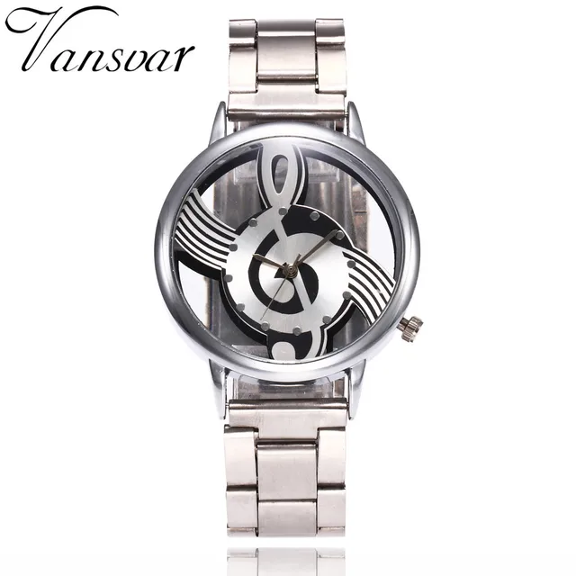Casual Fashion Women Watches Musical Note Music Pattern Stainless Steel Band Qua Casual Fashion Women Watches Musical Note Music Pattern Stainless Steel Band Qua
