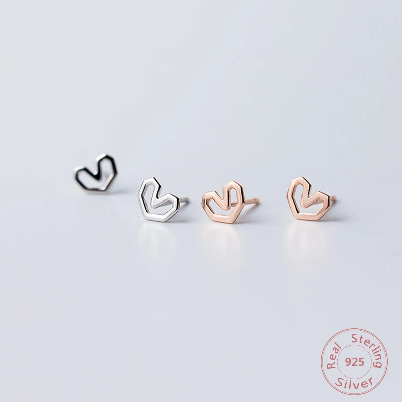Минималистичное серебро 925 пробы для женщин Простые геометрические маленькие серьги-гвоздики в форме сердца 585 розовое золото цвет модные женские подарки Je