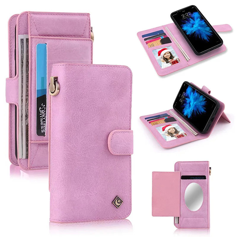 

Luxury PU Leather Wallet Case For Samsung Note 8 9 S8 S9 Plus S7 Edge Capa For iPhone 8 7 6 6s Plus X XR XS Max Case With Mirror