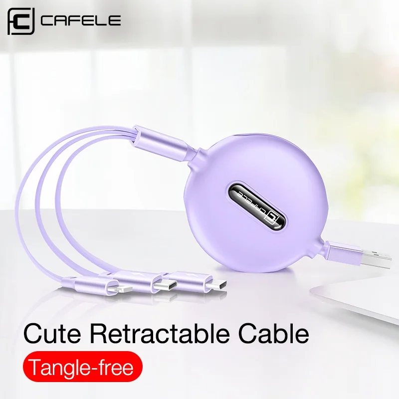 CAFELE 3 in 1 Retractable USB Cable for iPhone Micro Type C 8 Pin Protable Cable for Samsung Huawei Xiaomi Data Sync USB Cable
