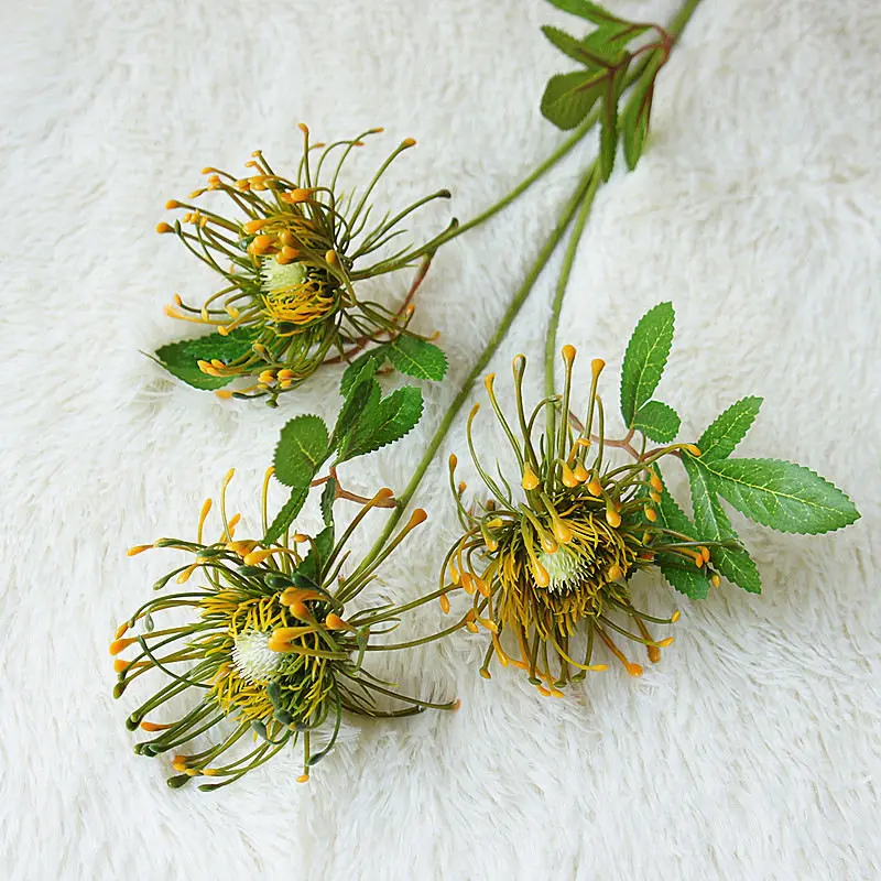 3 головки/ветка Leucospermum искусственные цветы для свадебного украшения Флорес Искусственные пластиковые искусственные цветы