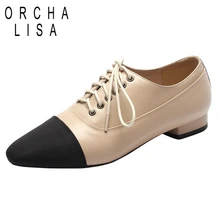 ORCHA LISA/женские оксфорды из натуральной кожи; обувь из коровьей кожи с острым носком; Лоскутная обувь на плоской подошве со шнуровкой; цвет черный, бежевый, абрикосовый; сезон весна