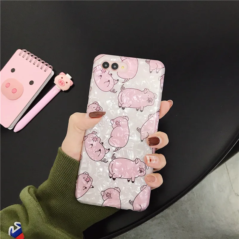 

For Huawei P10 plus P20Pro soft Case Fashion Seashell Texture Cute Pink Pig Soft Phone Case coque for Honor 9 10 Back Cover Capa