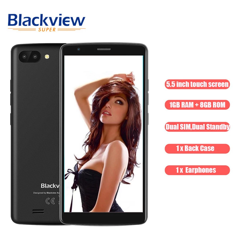 2018 Original OFFICIAL Blackview A20 Smartphones 5.5 Inch Android Go Dual Camera 1GB 8GB MT6580M 5MP 3G Mobile Phone | Мобильные