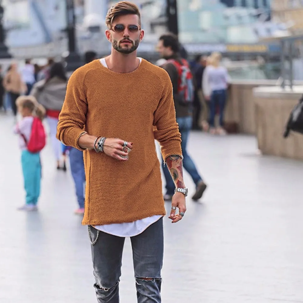 Men Sweater Winter Casual Loose Cotton O Neck Sweater Jumpers Knitted ...