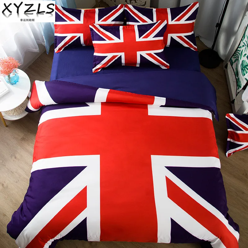 

XYZLS The Union Flag Cotton Bedding Set US/AU/UK Queen Bedclothes The Union Jack Twin Full Bed Linings King Double Bedding Kit