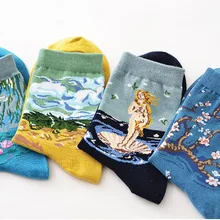 Новинка весна новые женские Ретро художественные абстрактные картины маслом Лотос сливы серии женщин Харадзюку дизайн забавные носки