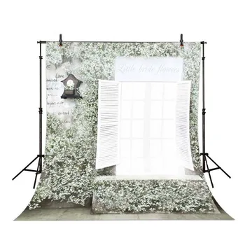 

White Bright Window Green Leaves Clock Backgrounds Vinyl cloth High quality Computer printed wall backdrops