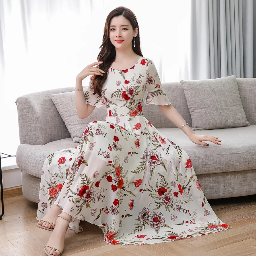 الصيف خمر 3XL زائد حجم طباعة الشاطئ ماكسي فستان الشمس أنيقة حزب النساء Vestidos 2019 الزهور الشيفون Bodycon بوهو ميدي اللباس
