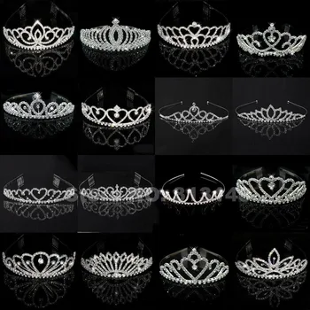 

Wholesale Bridal Wedding Crystal Rhinestone Crown Heart Crown Pageant Silver Color Women Children Tiaras Hair Comb Headband