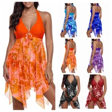 Для соблазнительных женщин, на бретелях Boho танкини больших размеров бикини асимметричное длинное купальное платье с вкладышами открытая спина пляжная одежда купальник раздельный купальный костюм