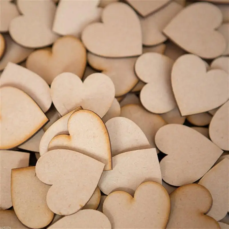 50/pcs 10mm 20mm 30mm 40mm Wooden Heart Kids Birthday Party Supplies DIY Scrapbook Craft Wedding Favors Decoration Valentine Day
