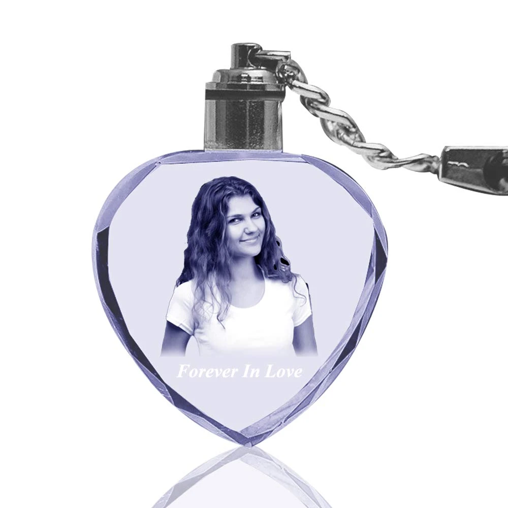 3d Laser Engraved Crystal Photo Keychain Personalized Custom Heart Shaped Glass Hanging Key Rings Pendant Gifts With Led Light Figurines Miniatures Aliexpress