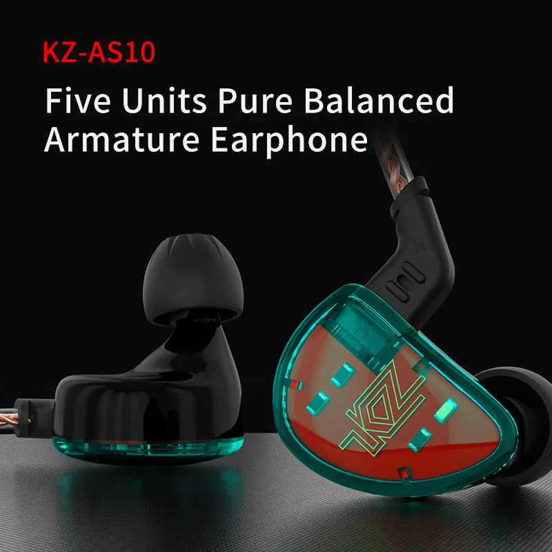 KZ AS10 auriculares 5 equilibrio armadura conductor la oreja de alta fidelidad bajo monitor música auricular general ZS10 ZST BA10 ES4 envío gratis - 3