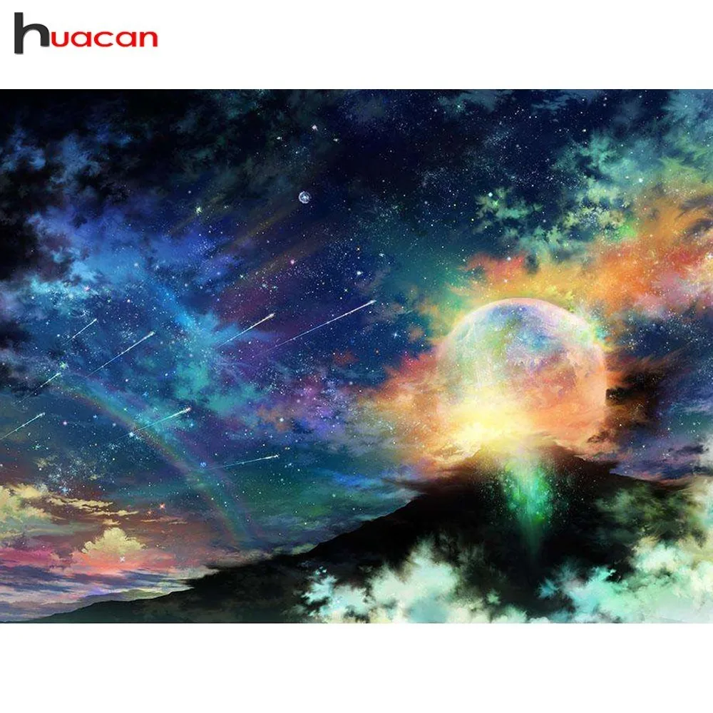 

HUACAN Full Drill Diamond Painting Landscape Diamond Embroidery Starry Sky Diamond Mosaic Home Decoration Picture Of Rhinestone