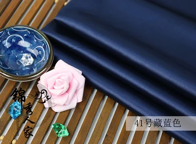 Высокая плотность эластичная атласная ткань cheongsam Hanfu шелковая ткань 1 м - Цвет: Темно-синий