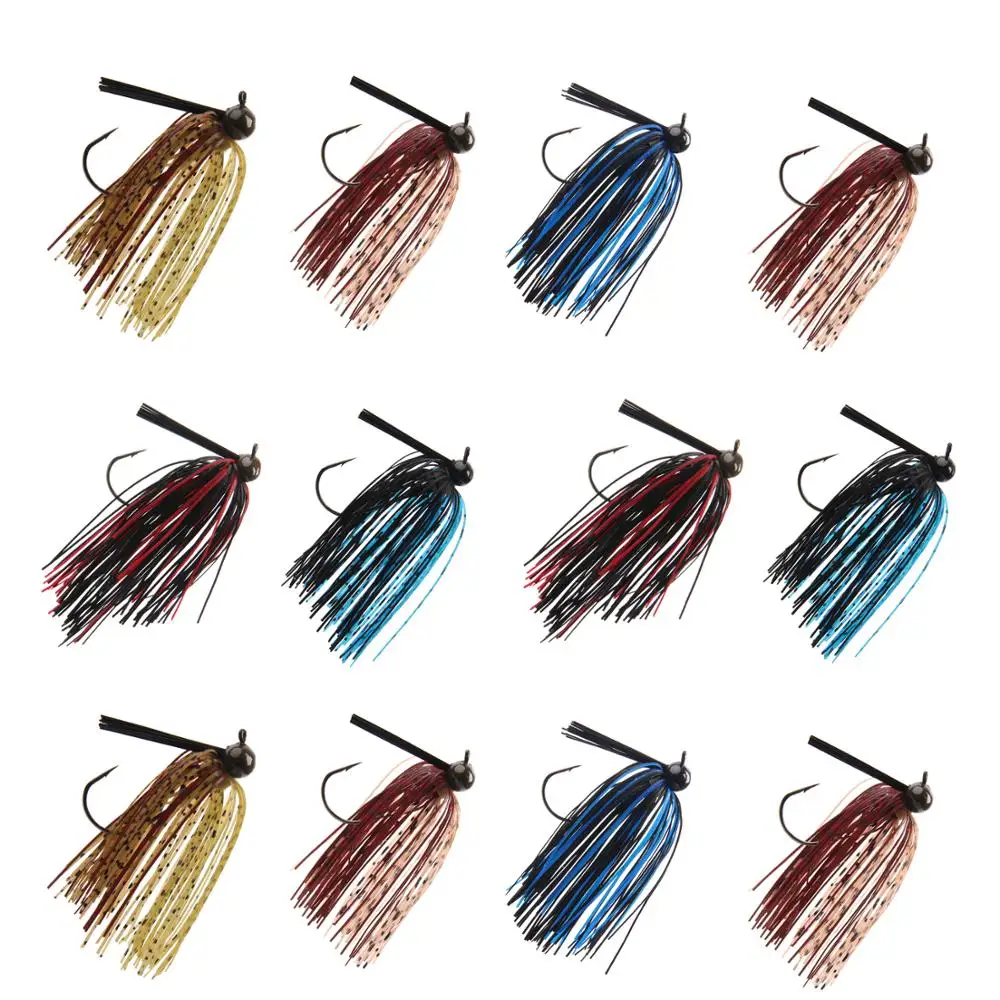 

12pcs weed guard bass jig lead head lure hook with Trailer weedless Wacky Jigging swimbait with Silicone Skirts for fishing bait