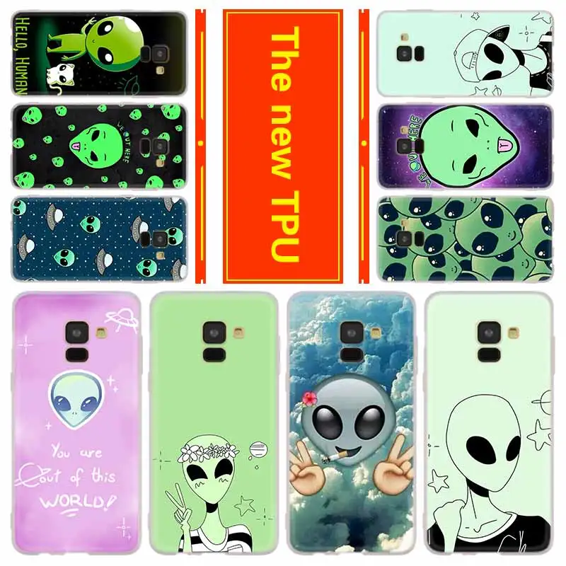 

Phone for Samsung Galaxy J6 J4 Plus J8 J3 J7 2018 J5 J3 j7 2017 2016 j6 Prime Cover Case Trippy Alien emoji