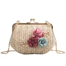 Летом ротанга сумка женская через плечо плетенная женская маленькая сумка через плечо соломенная сумка через плечо для женщин, богемная сумка женскими вечерними сумочками пляжная сумочка клатч