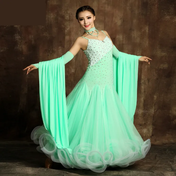 rhinestone green ballroom dance competition dresses dance ballroom