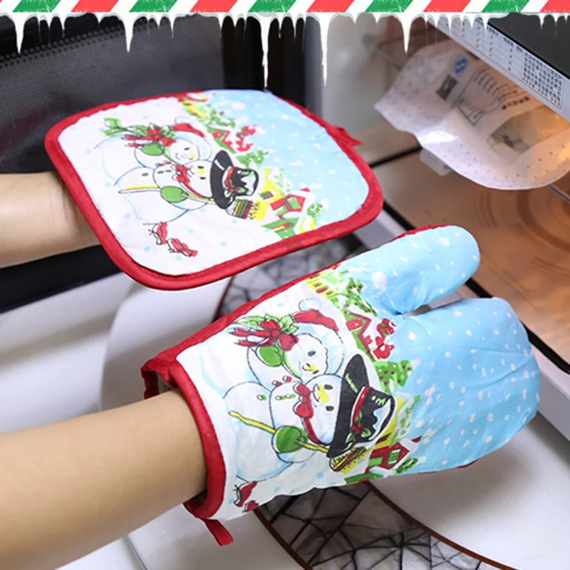 Рождественские перчатки для духовки с мультяшным принтом, изолированные Мягкие Рукавицы, теплоизоляционные прихватки, кухонные принадлежности для приготовления пищи