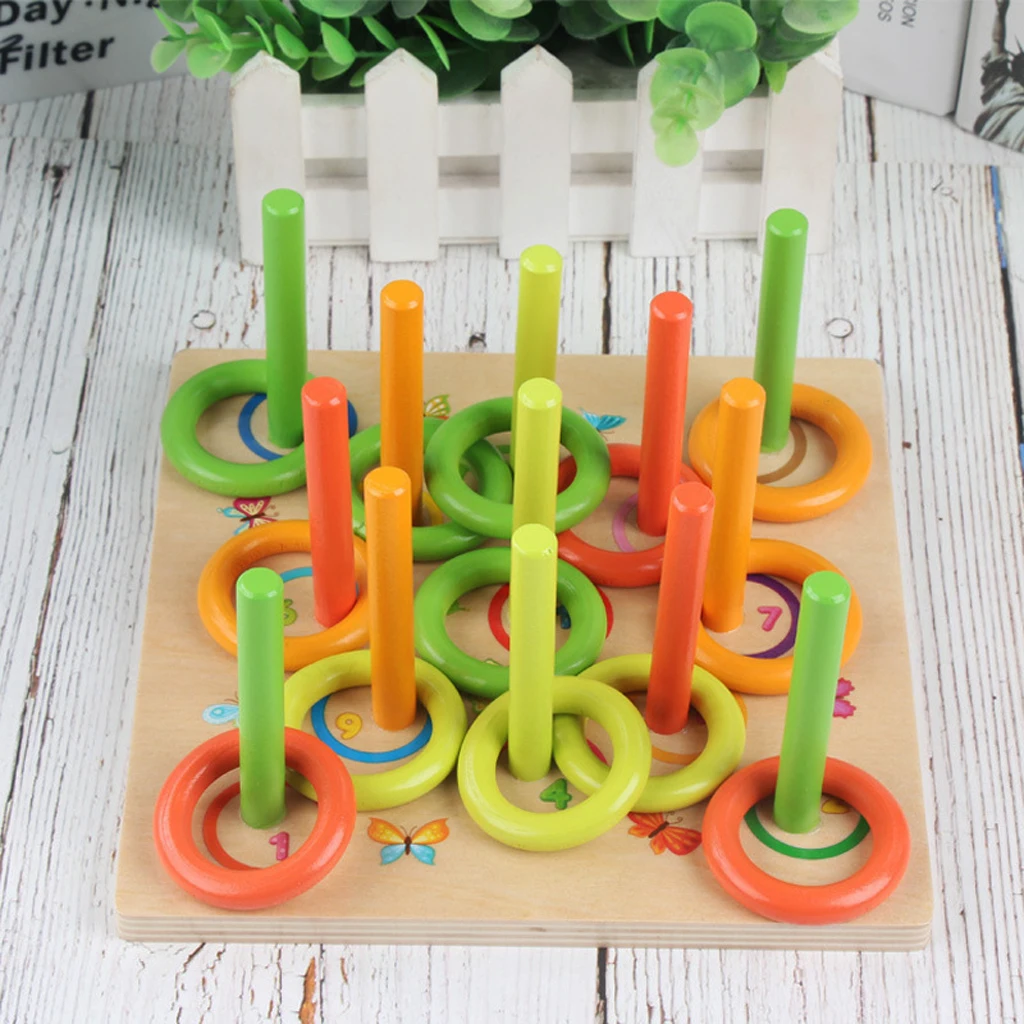 Wooden Colorful Rings Stacking Block Toys Safe Painted Educational Puzzles Preschool Toys Birthday Gifts