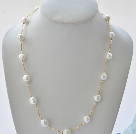 

huij 003906 23" 11mm WHITE ALMOST ROUND Edison KESHI REBORN PEARL necklace