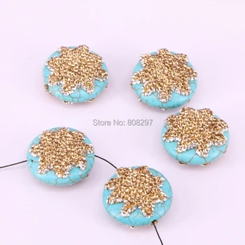 

10Pcs Round shape howlite spacer loose beads,pave crystal rhinestone stones connector beads
