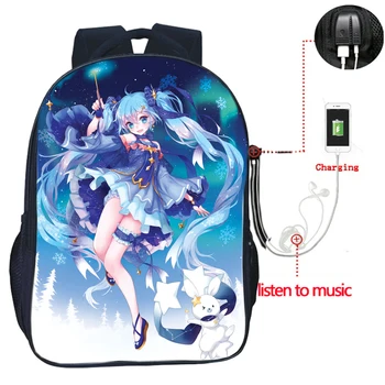 

Kawaii Cute Hatsune Miku USB Charge Rucksack Students School Bags Beautiful Boys Girls School knapsack Beautiful Backpack