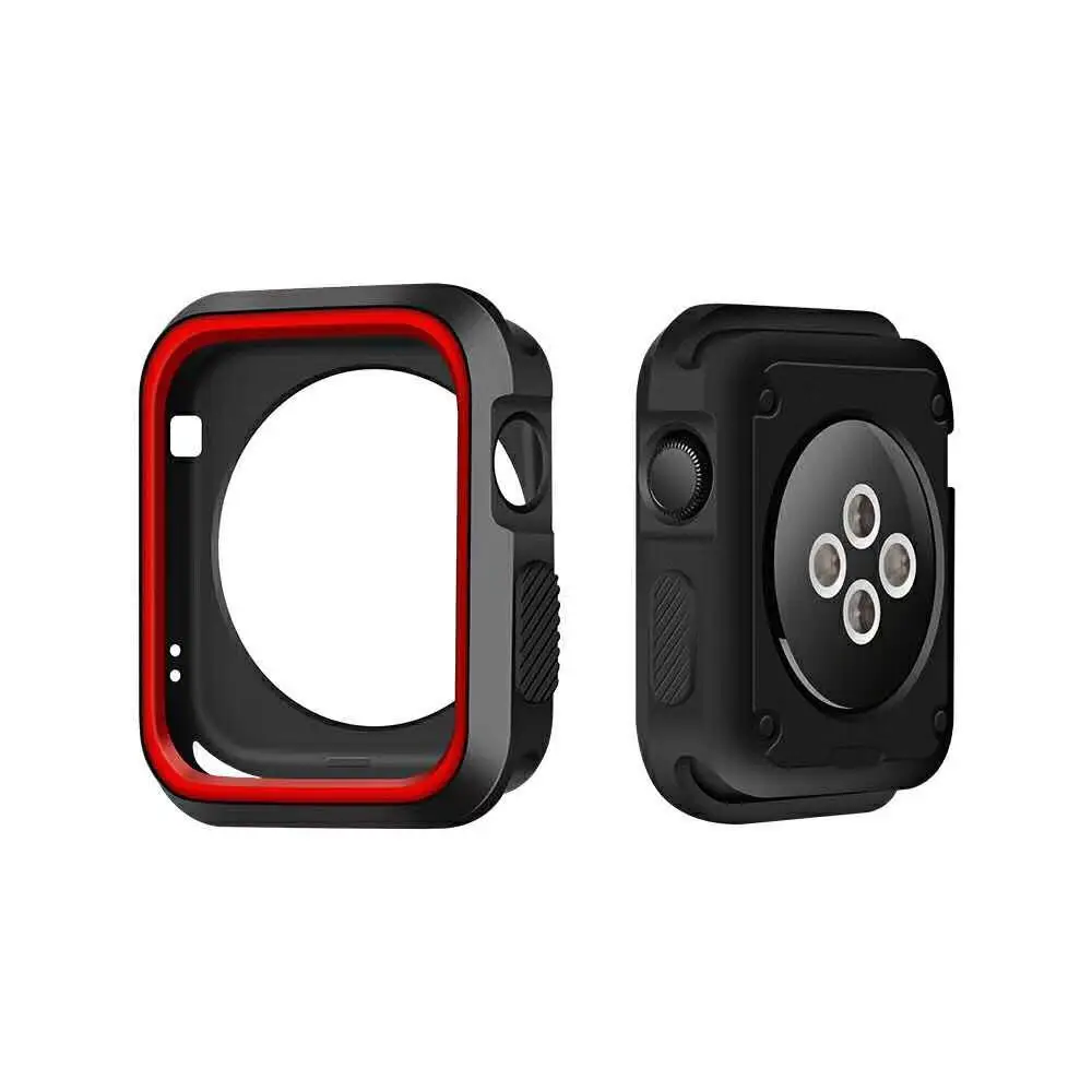 Серия 1 и 2 и 3 мягкий силиконовый бампер для Apple Watch Case 38 мм 42 мм модный защитный чехол из ТПУ для iWatch идеальный бампер - Цвет ремешка: black red