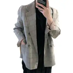 Liva Niña de Doble Botonadura Damas de Oficina Blazer de Tela Escocesa de Manga Larga Suelta Pata de Abrigo Chaqueta de Traje Mujer Blazers Femenino 2019 Liva Niña de Doble Botonadura Damas de Oficina Blazer de Tela Escocesa de Manga Larga Suelta Pata de Abrigo Chaqueta de Traje Mujer Blazers Femenino 2019