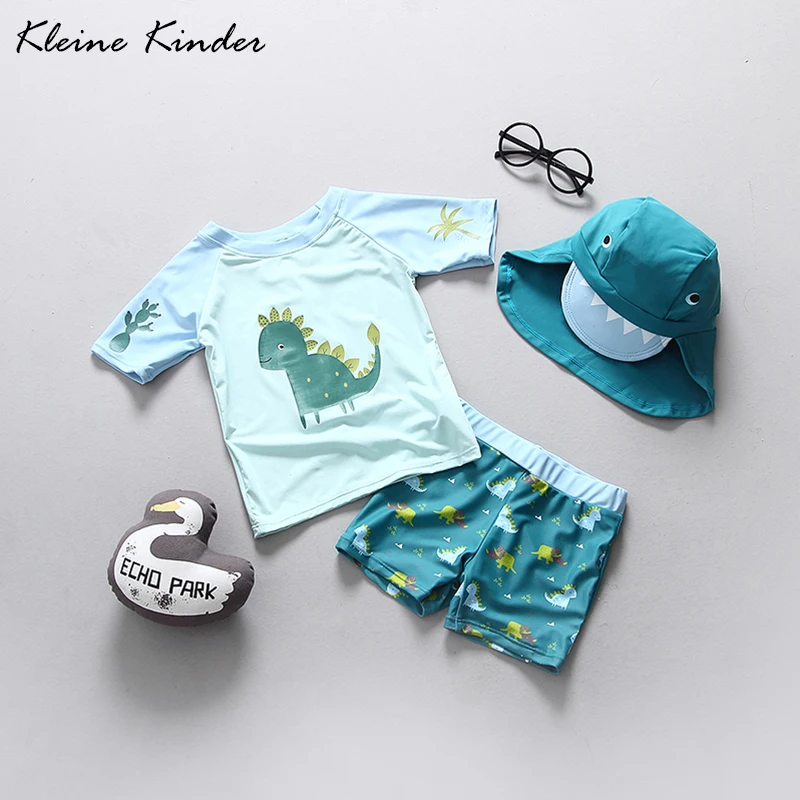 Baby Toddler Boys Dinosaur Rash Guard Swimsuit UV Sun Protective Short Sleeve Bathing Suit with Hat