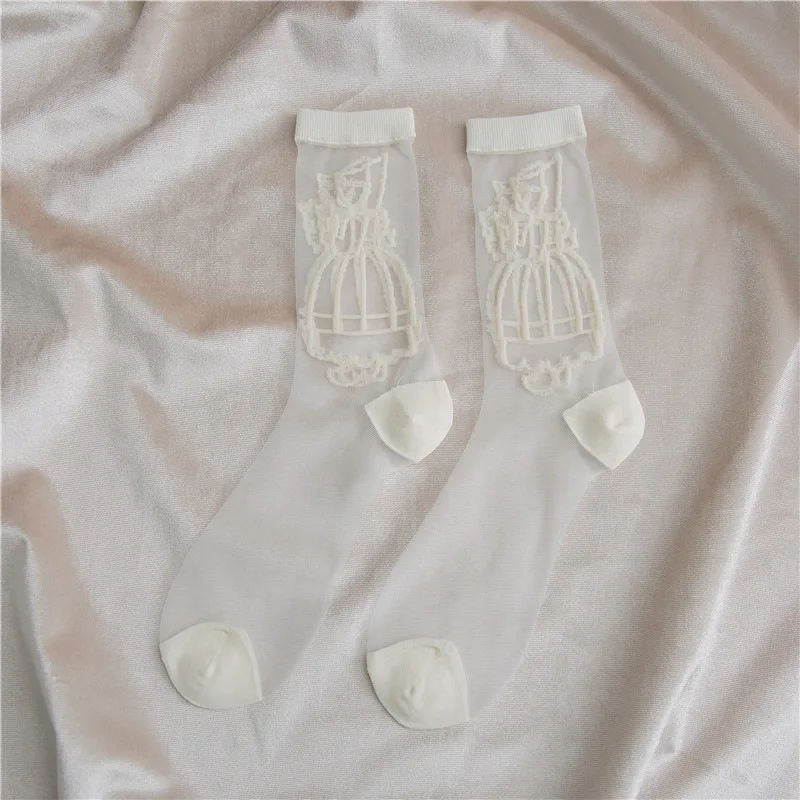 HUI GUAN оригинальные дышащие прозрачные ультратонкие Модные женские носки с принтом черно-белые короткие носки женские мягкие милые носки - Цвет: white