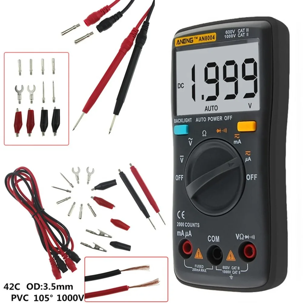 Профессиональный цифровой мультиметр AN8001 ЖК-дисплей Цифровой мультиметр 6000 отсчетов AC/DC Амперметр Вольтметр Ом метр тестер