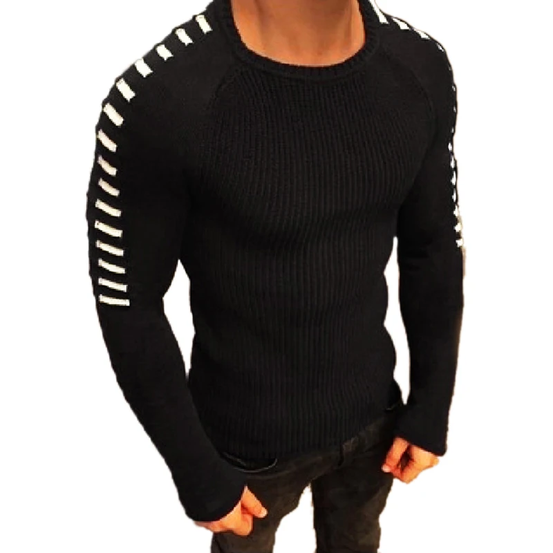 Новое поступление, Повседневный свитер с длинным рукавом, Мужской пуловер, мужской осенний тонкий вязаный свитер в стиле пэчворк, джемпер, мужская одежда черного цвета